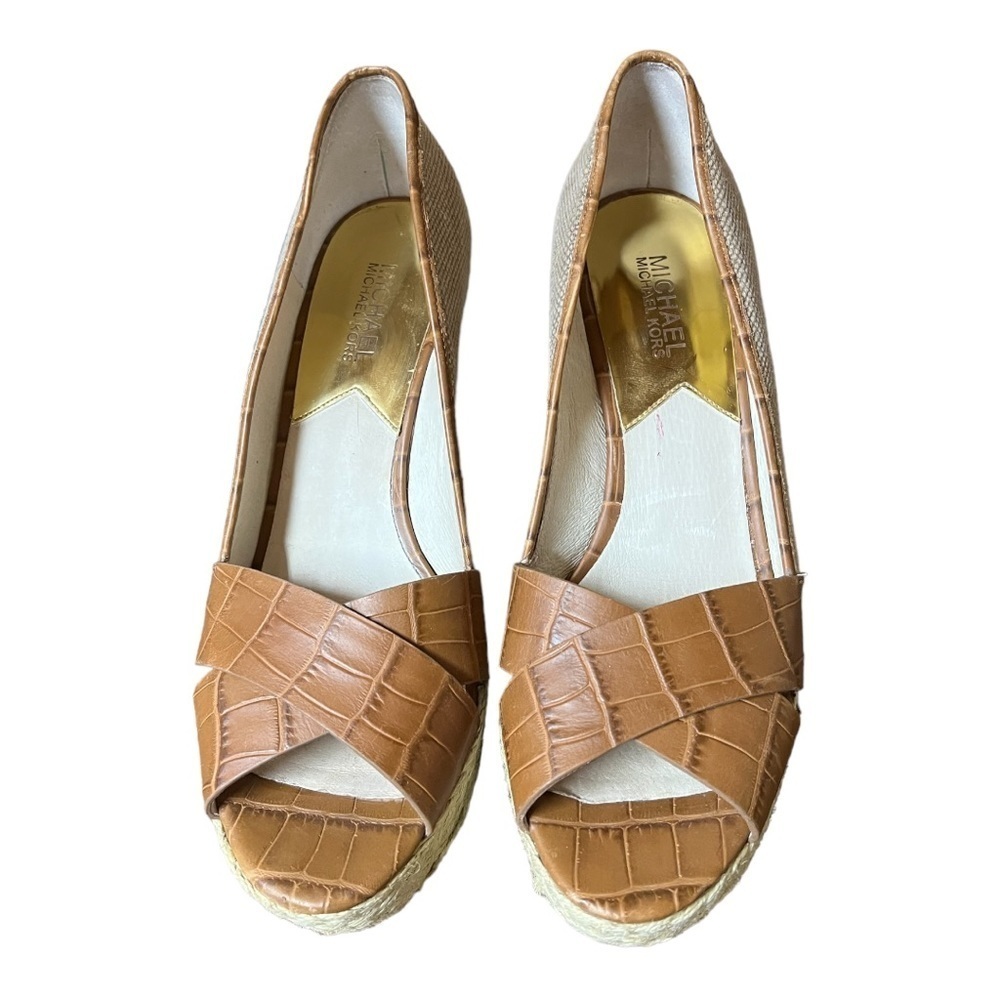 Michael Michael Kors Leather & Hemp Cassandra Open Toe Wedge Heeled Shoes 9.5M